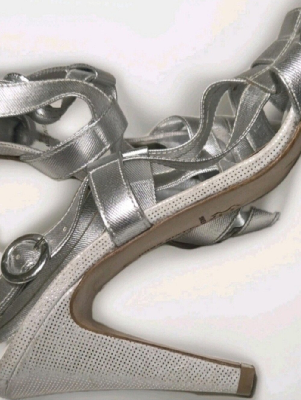 Strappy Silver Heels Metallic Buckle Worn Once Very Comfortable